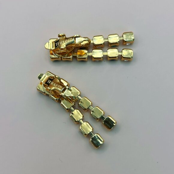 Trifari Clip-On Earrings, 1980s Green and White Rhinestones - Picture 6 of 7